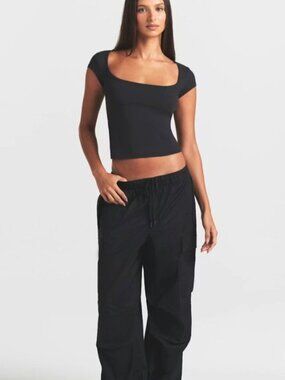 SKIMS Scoop Neck Cotton Blend Jersey T-Shirt in Black Size S